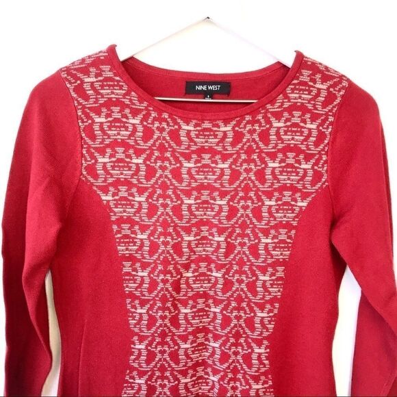 Nine West Red Tan Abstract Sweater Dress size Small - Picture 3 of 6